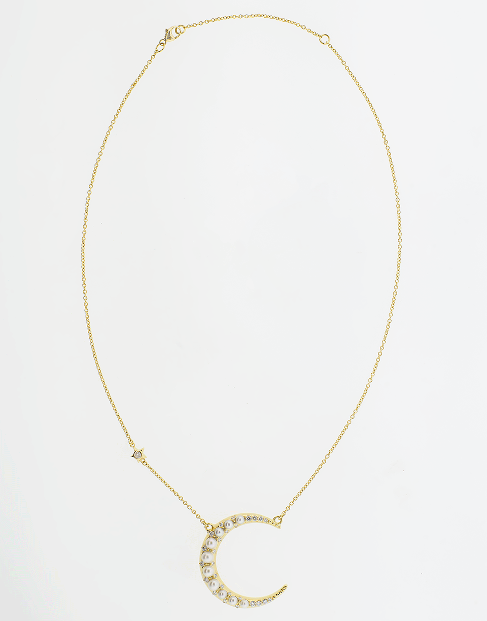 MONICA RICH KOSANN-Freshwater Pearl Crescent Moon Necklace-YELLOW GOLD