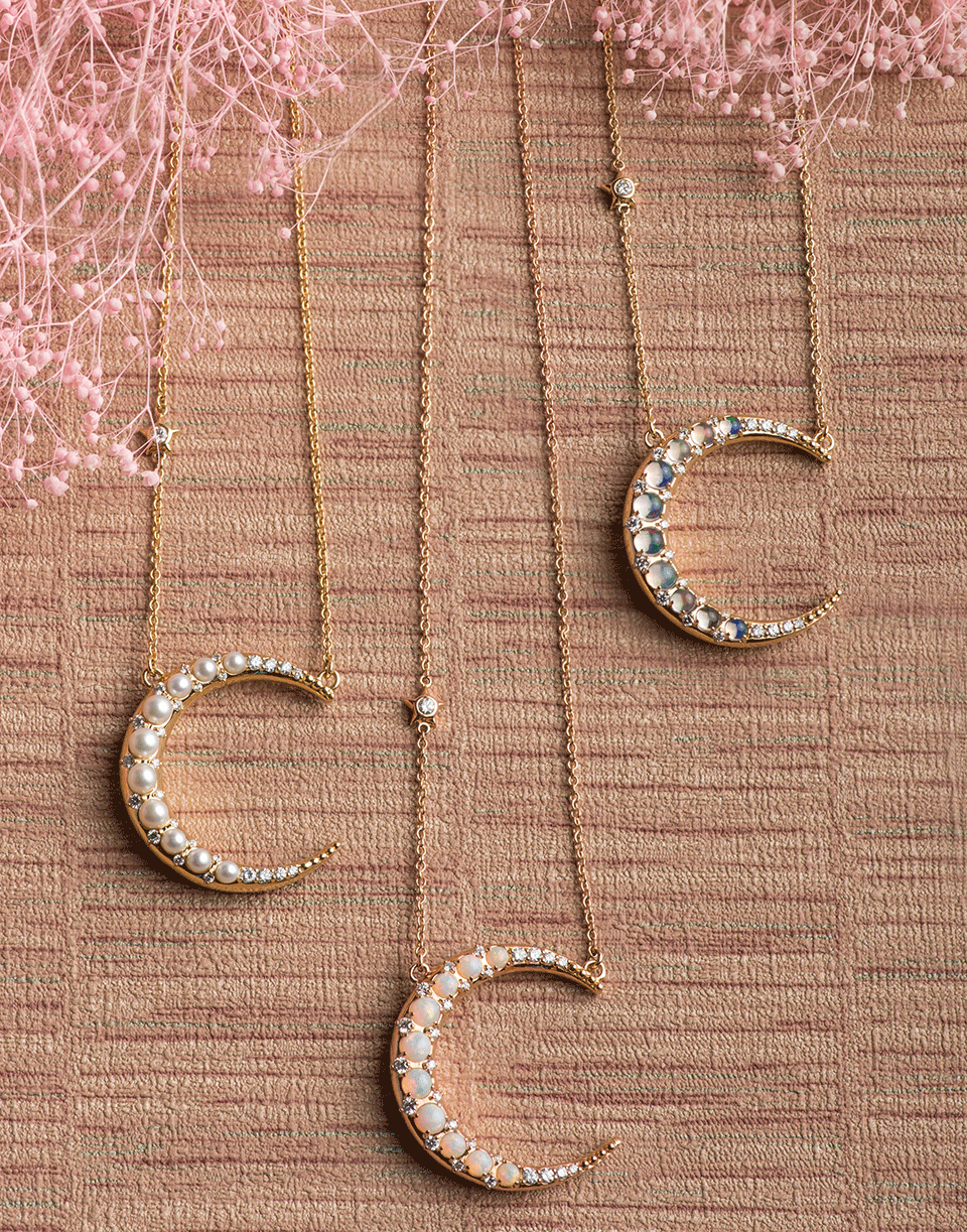 MONICA RICH KOSANN-Freshwater Pearl Crescent Moon Necklace-YELLOW GOLD
