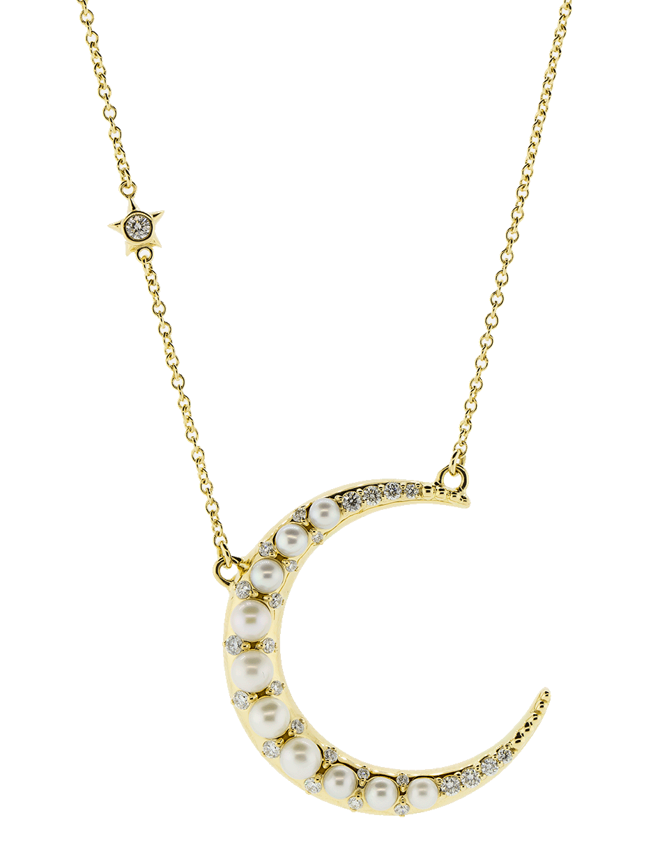 MONICA RICH KOSANN-Freshwater Pearl Crescent Moon Necklace-YELLOW GOLD