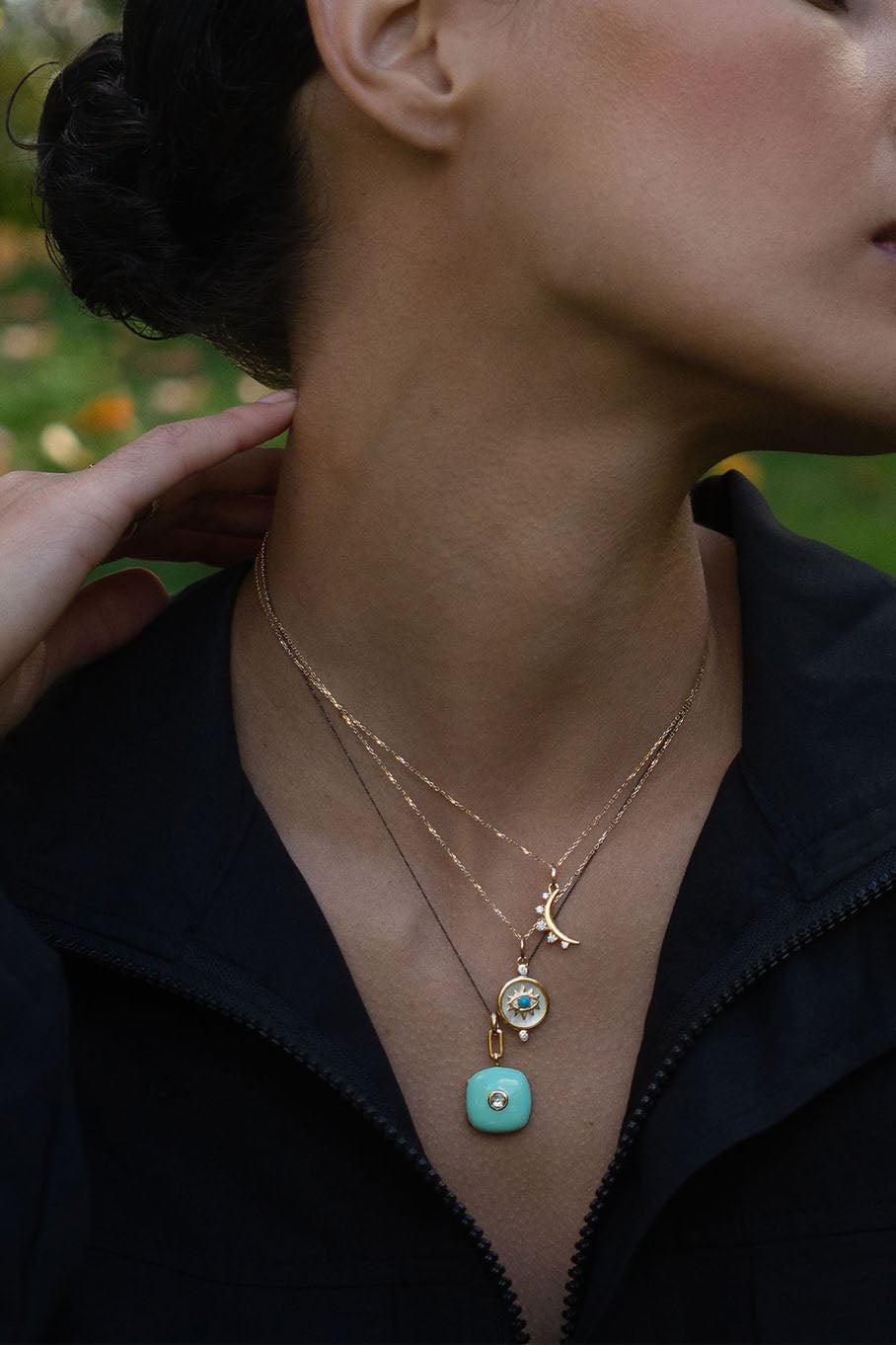 MONICA RICH KOSANN-Green Enamel Gold Vermeil Cushion Locket-YELLOW GOLD