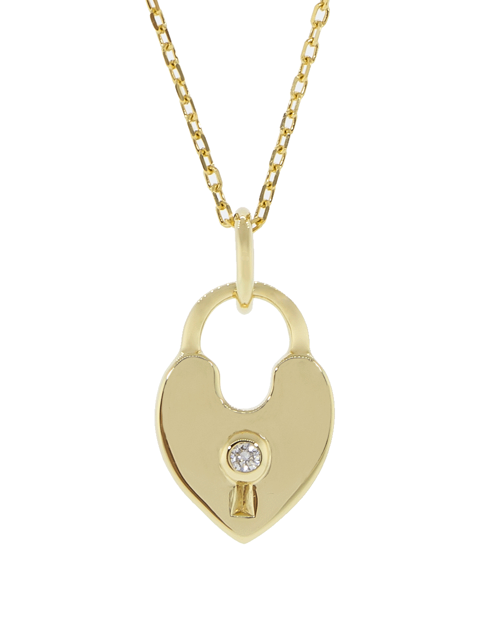 MONICA RICH KOSANN-Heart Shaped Lock Charm Necklace-YELLOW GOLD