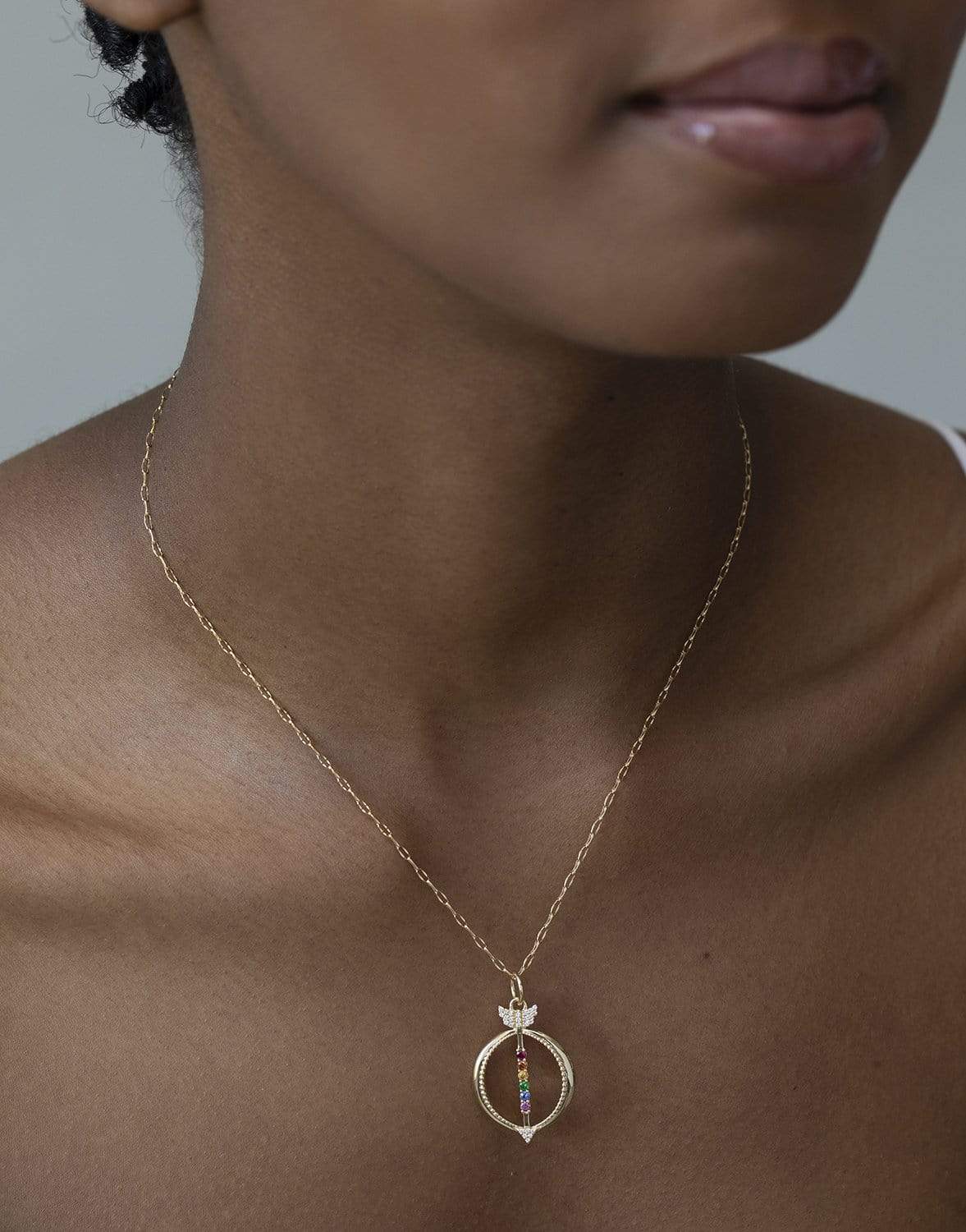 MONICA RICH KOSANN-Iris Rainbow Goddess Charm Necklace-YELLOW GOLD