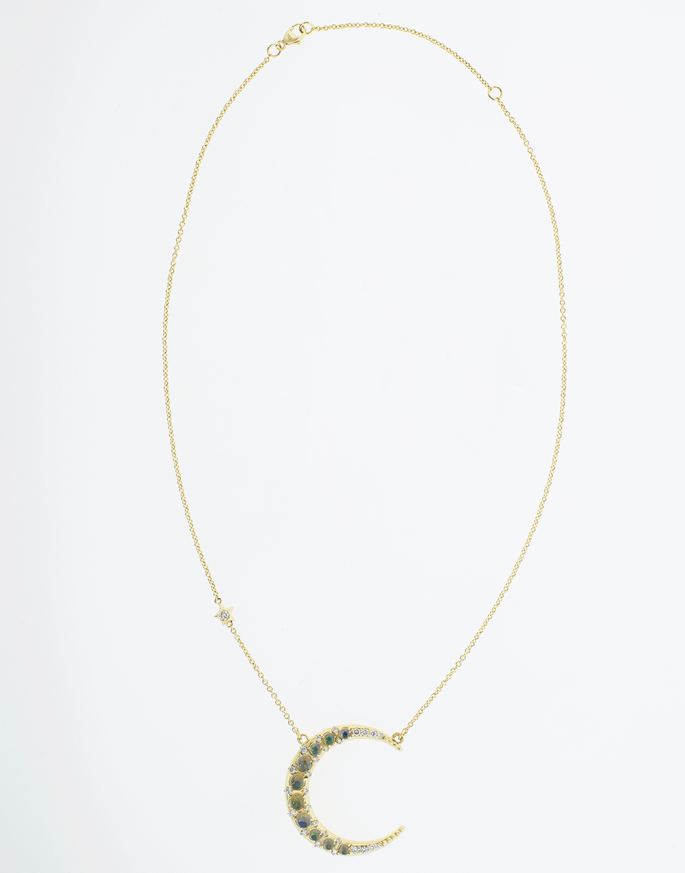 MONICA RICH KOSANN-Large Opal and Diamond Crescent Moon Necklace-YELLOW GOLD