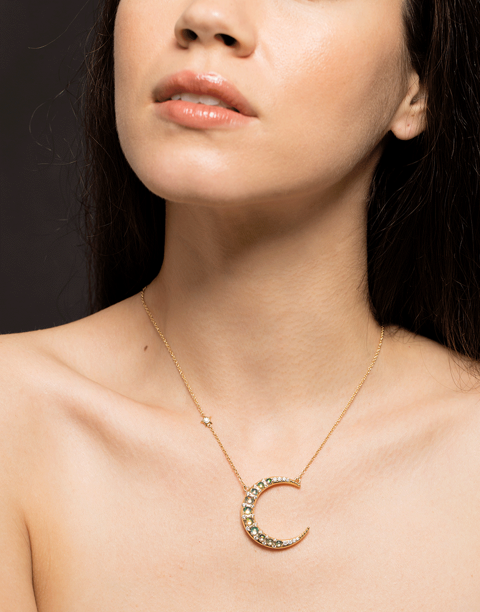 MONICA RICH KOSANN-Large Opal and Diamond Crescent Moon Necklace-YELLOW GOLD
