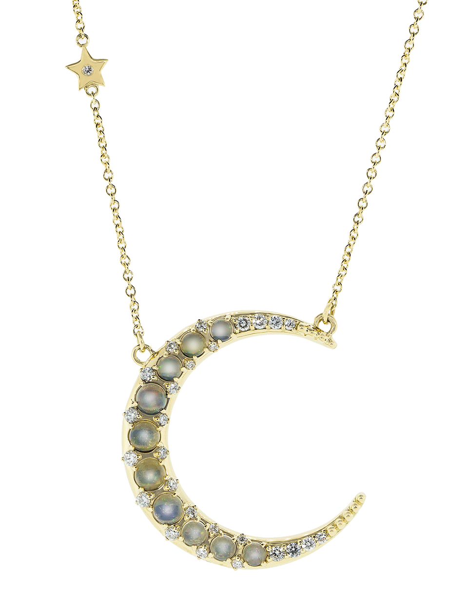MONICA RICH KOSANN-Large Opal and Diamond Crescent Moon Necklace-YELLOW GOLD