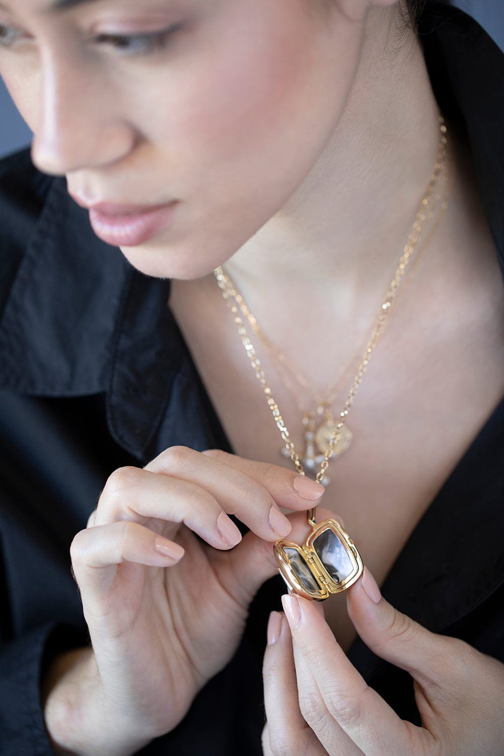 MONICA RICH KOSANN-Mint Tourmaline and Trillion Cut Diamond Locket-YELLOW GOLD