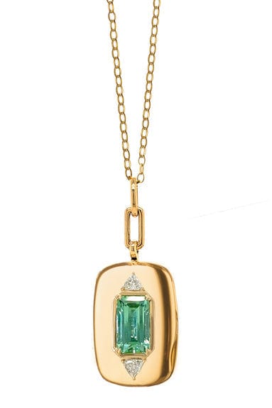 MONICA RICH KOSANN-Mint Tourmaline and Trillion Cut Diamond Locket-YELLOW GOLD