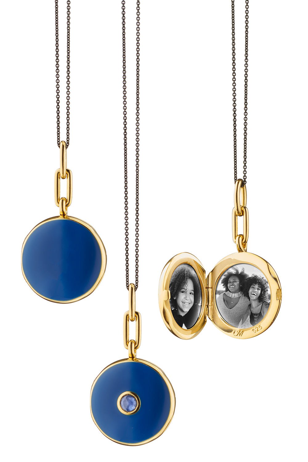 MONICA RICH KOSANN-Navy Enamel Blue Sapphire Locket Necklace-YELLOW GOLD
