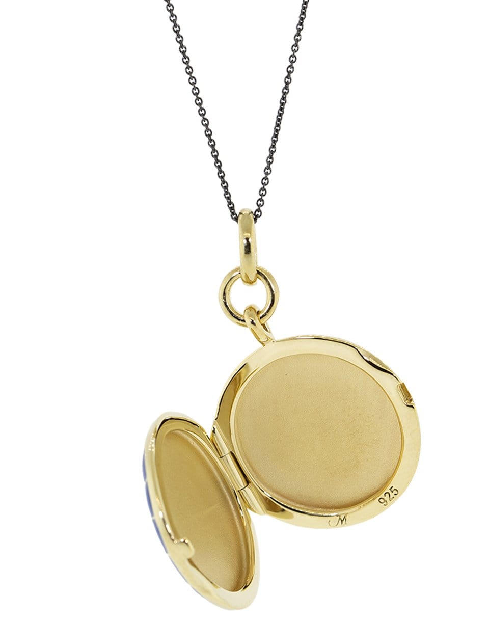 MONICA RICH KOSANN-Navy Enamel Locket Necklace-YELLOW GOLD