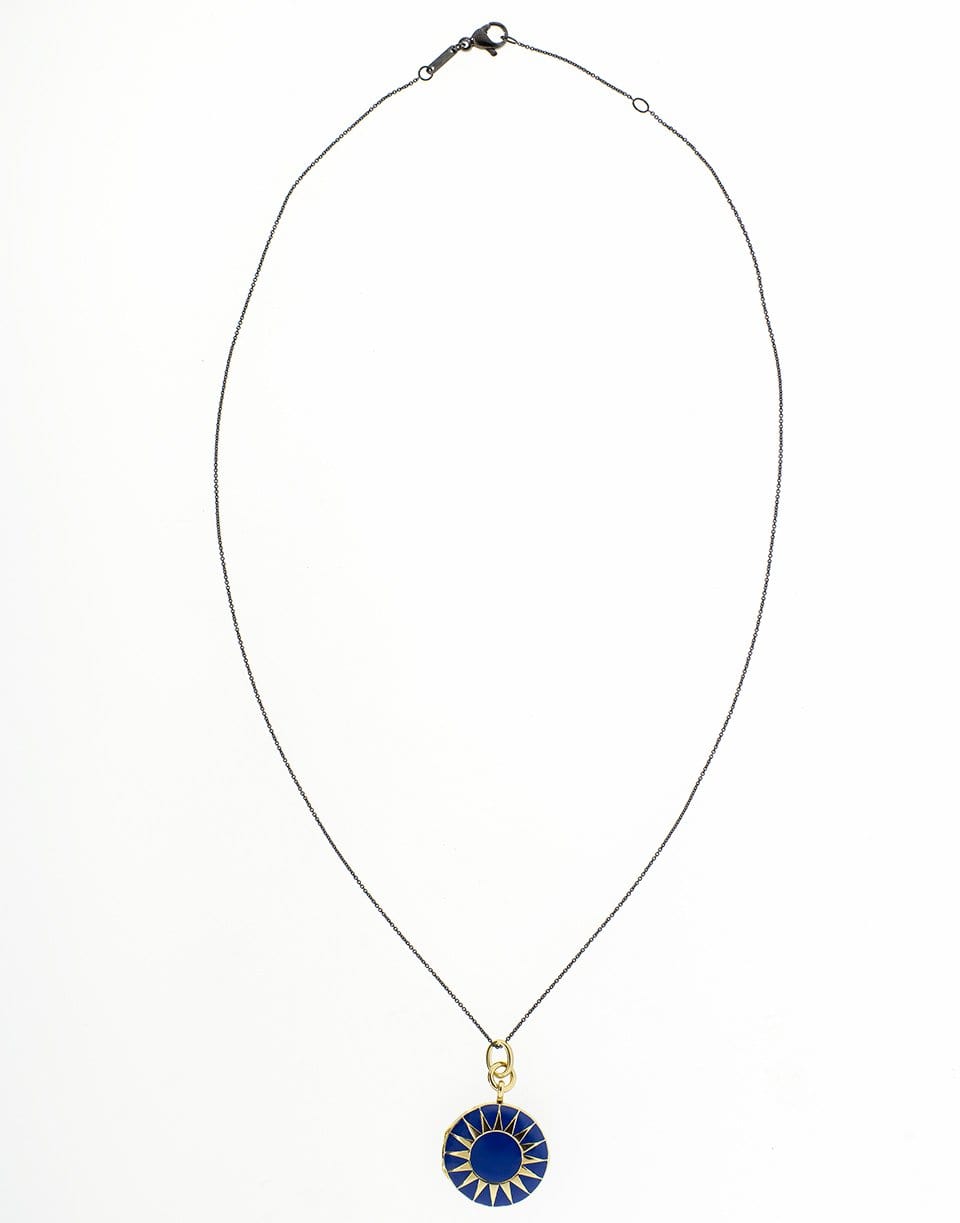 MONICA RICH KOSANN-Navy Enamel Locket Necklace-YELLOW GOLD