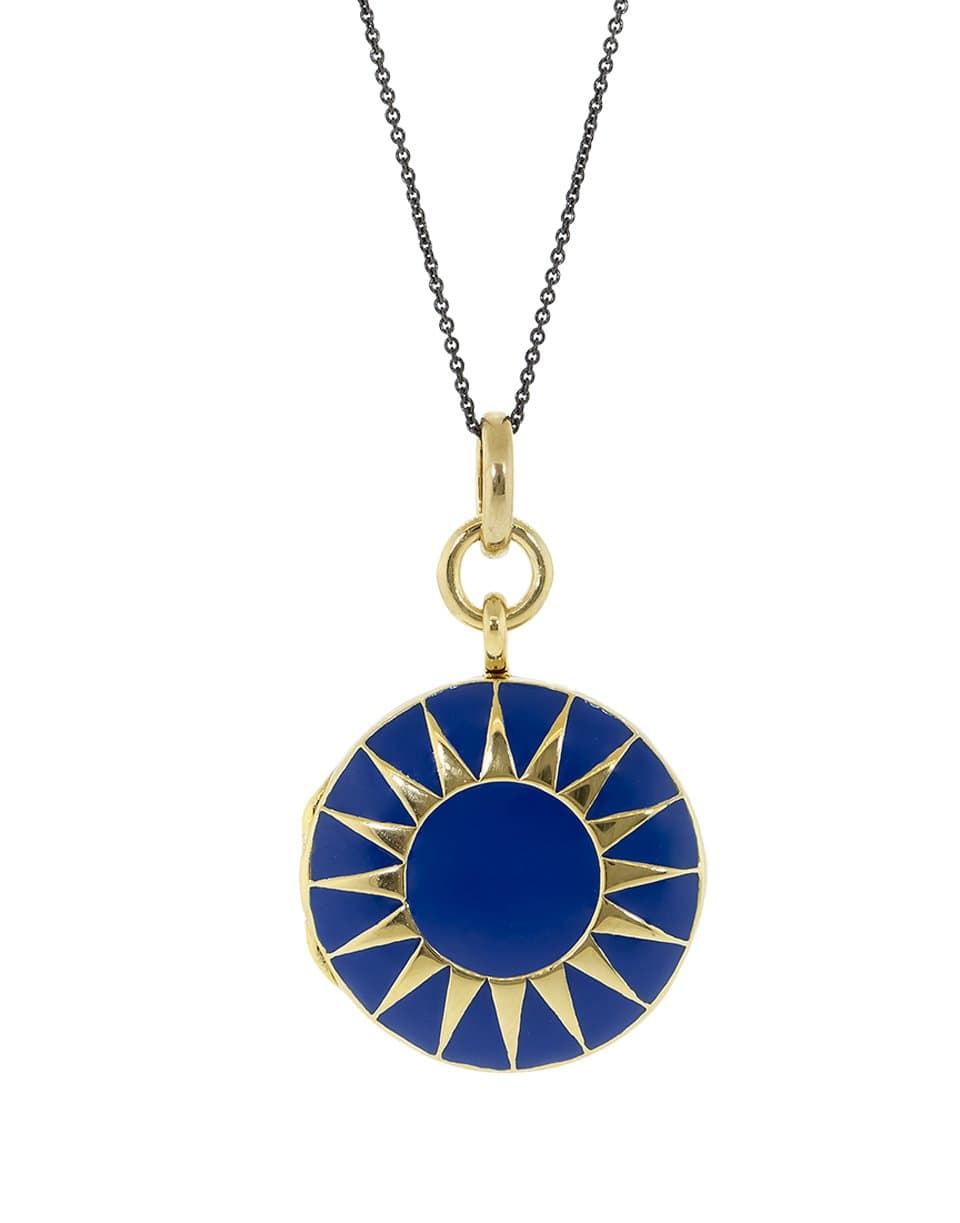 MONICA RICH KOSANN-Navy Enamel Locket Necklace-YELLOW GOLD