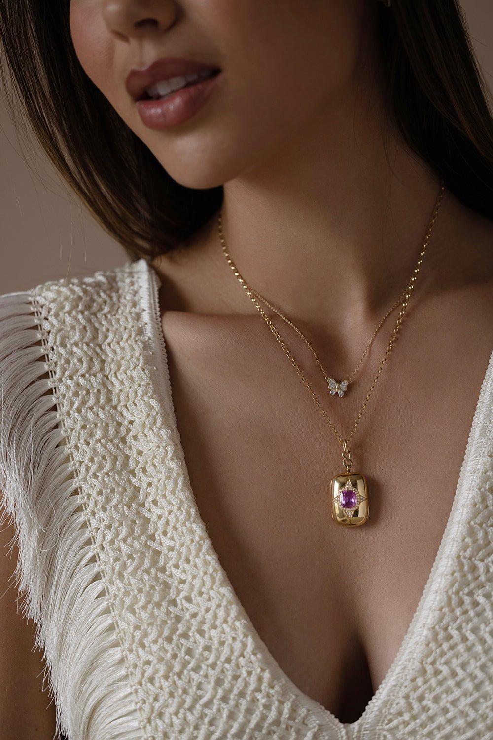 MONICA RICH KOSANN-Pink Sapphire Locket Necklace-YELLOW GOLD