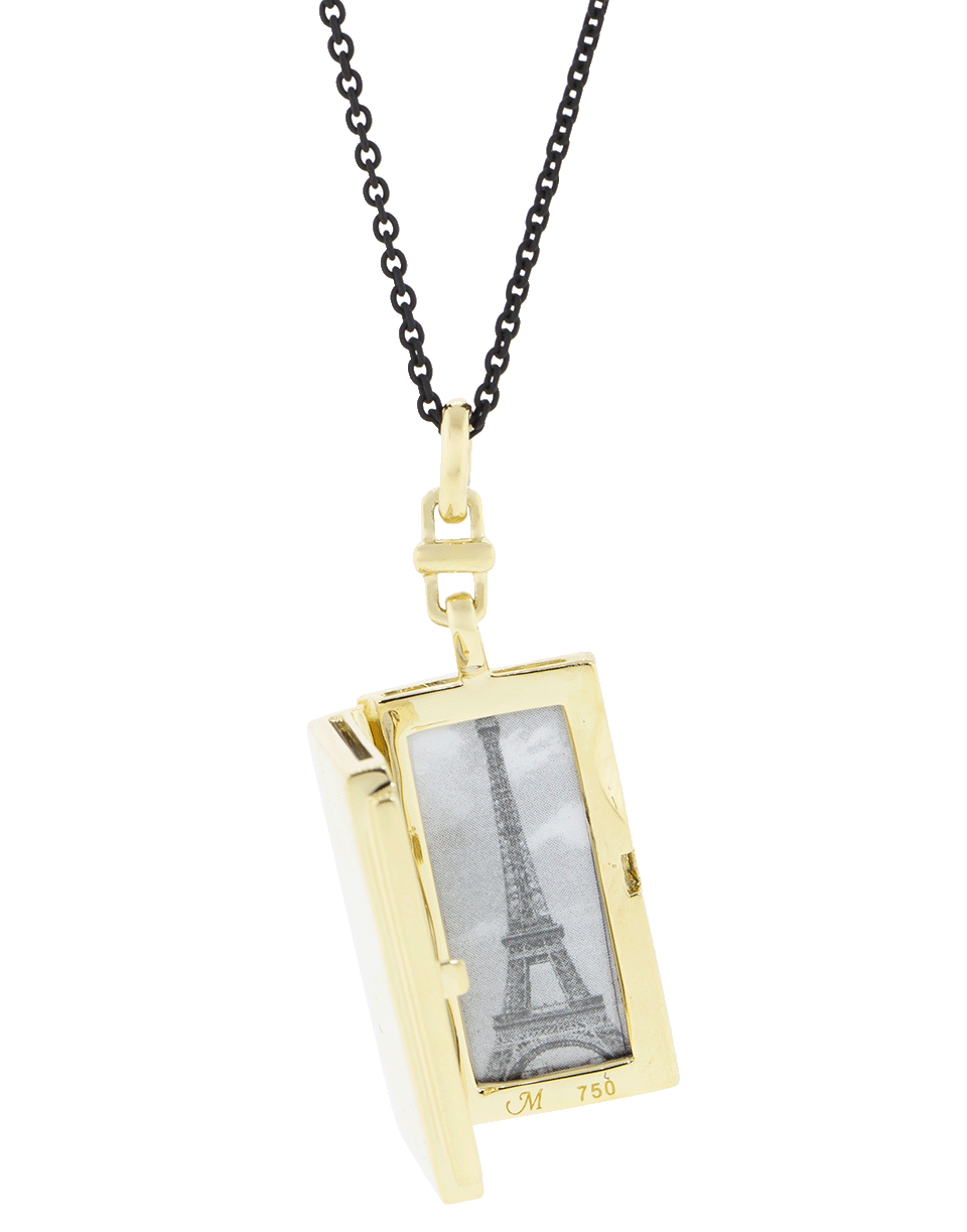 MONICA RICH KOSANN-Rectangle Locket on Black Steel Chain-YELLOW GOLD