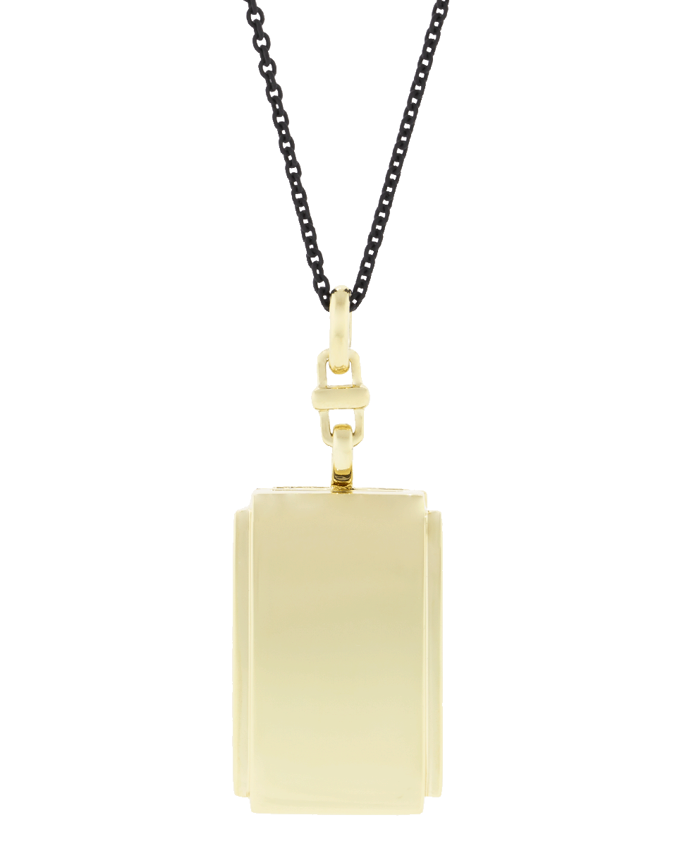 MONICA RICH KOSANN-Rectangle Locket on Black Steel Chain-YELLOW GOLD