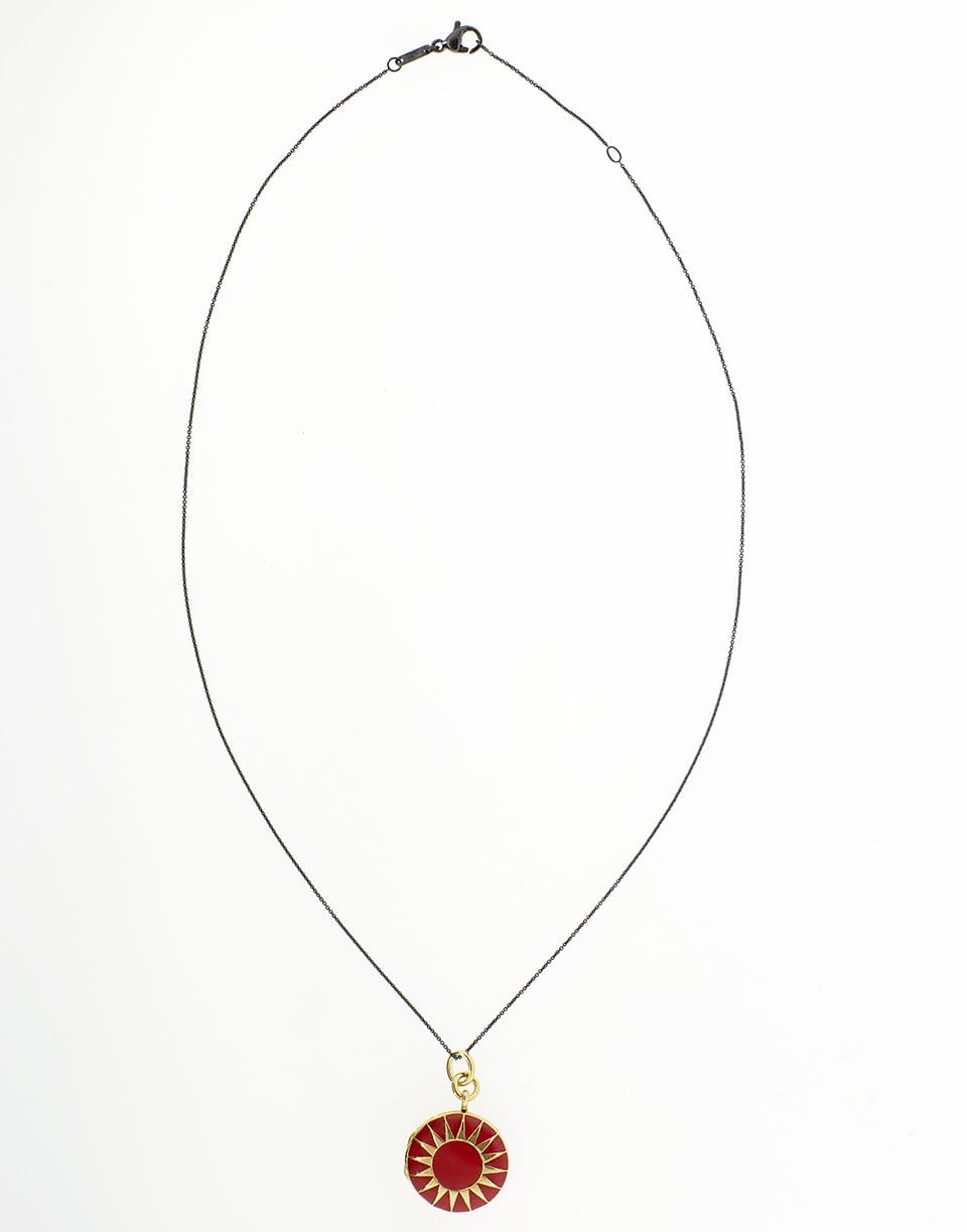 MONICA RICH KOSANN-Red Enamel Locket Necklace-YELLOW GOLD