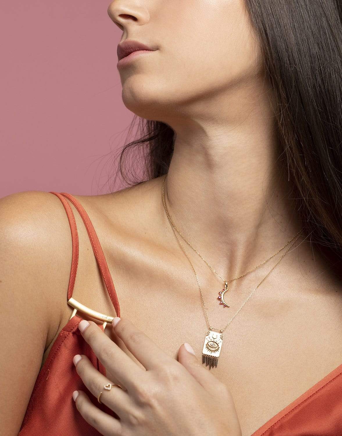 MONICA RICH KOSANN-Ruby Moon Necklace-YELLOW GOLD