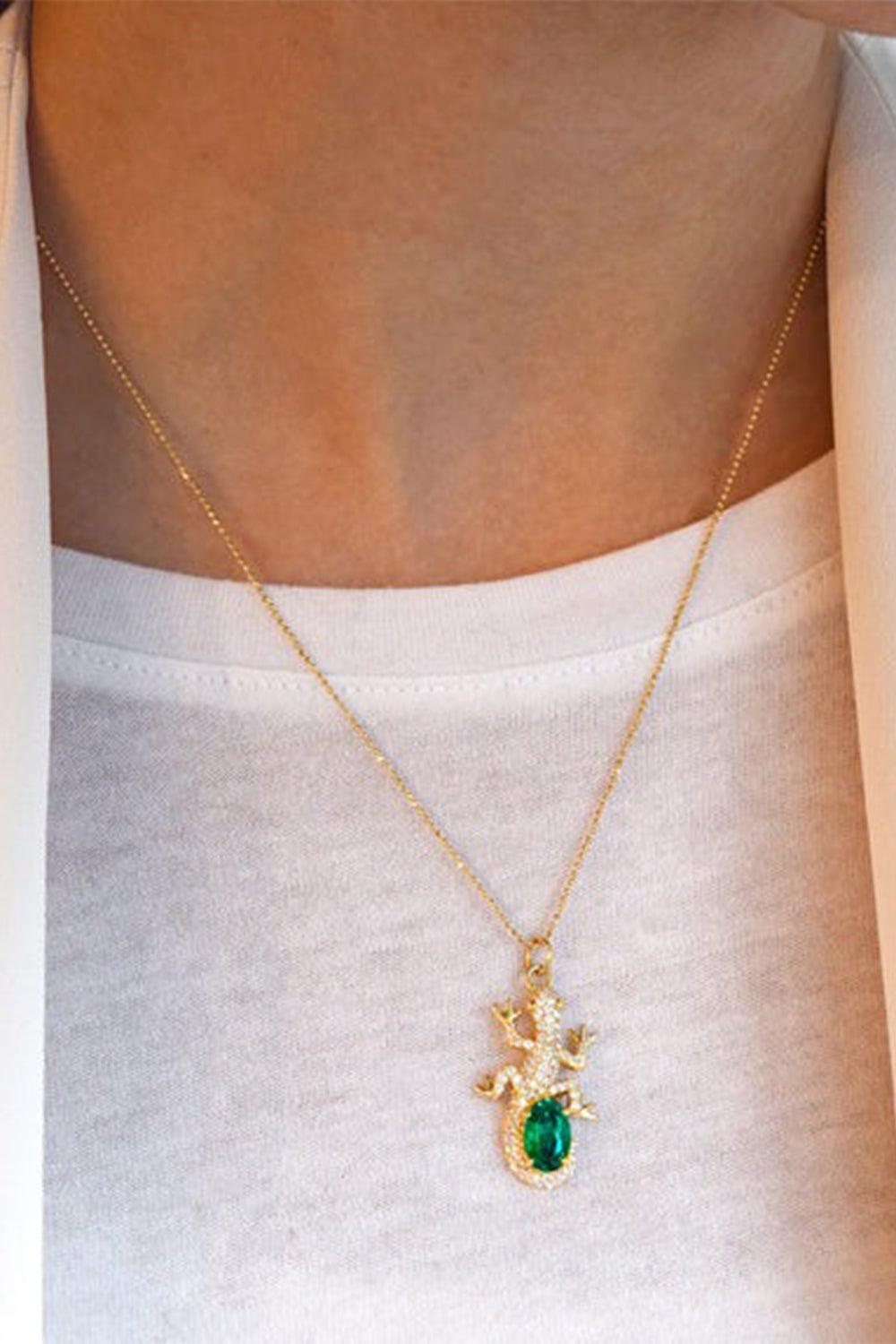 MONICA RICH KOSANN-Salamander And Stone Necklace-YELLOW GOLD