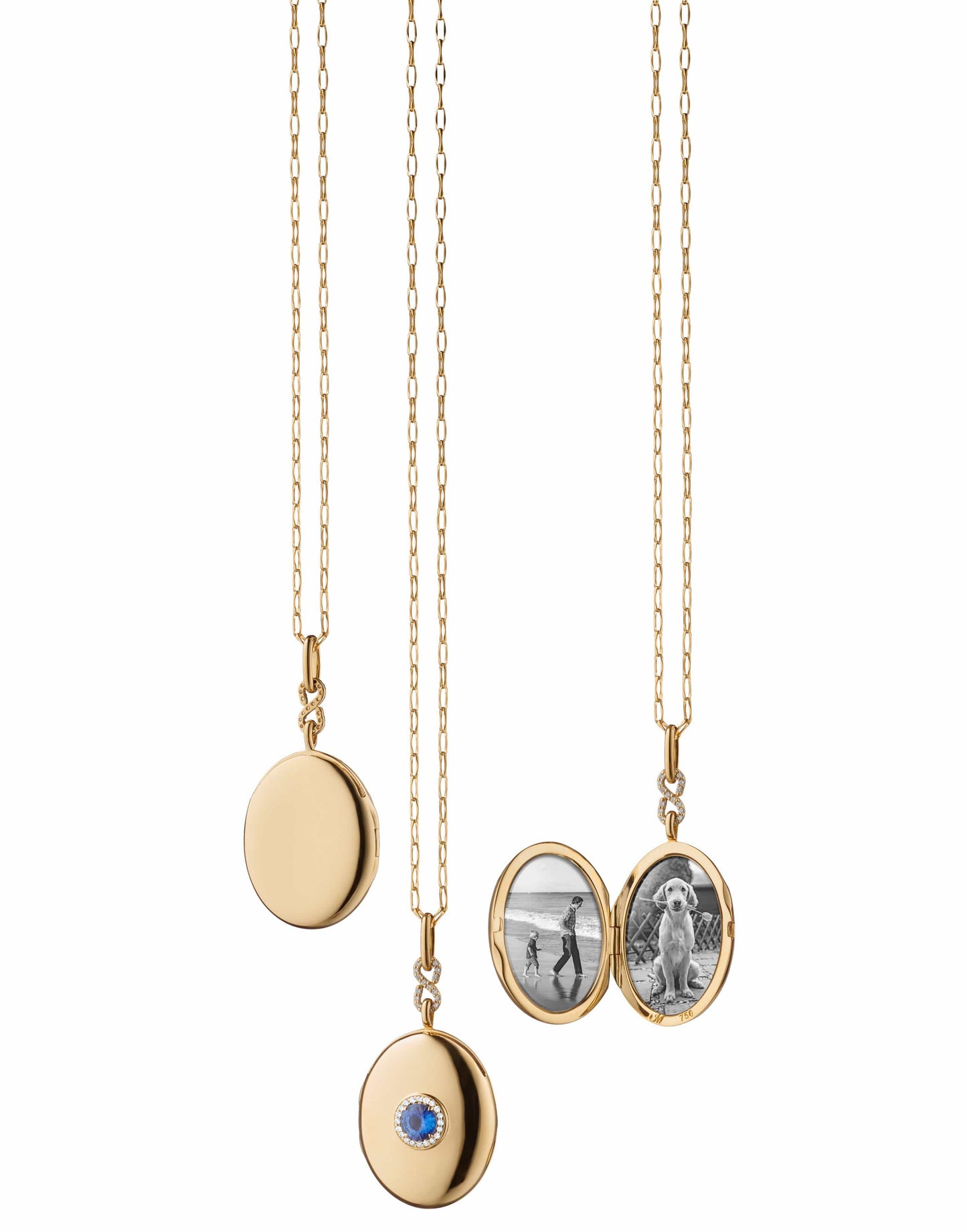 MONICA RICH KOSANN-Sapphire Infinity Oval Locket Necklace-YELLOW GOLD
