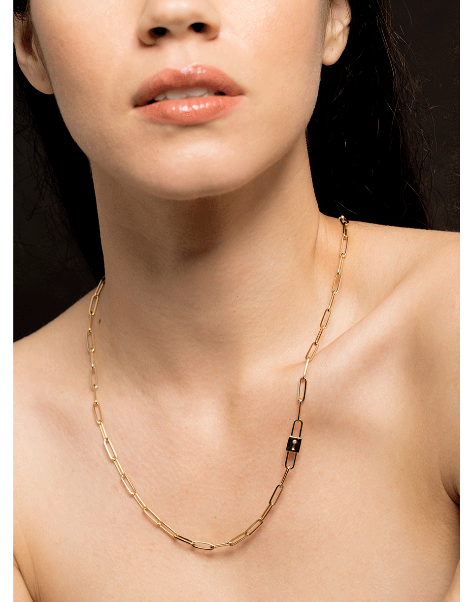 MONICA RICH KOSANN-Single Strand Paperclip Chain Necklace-YELLOW GOLD