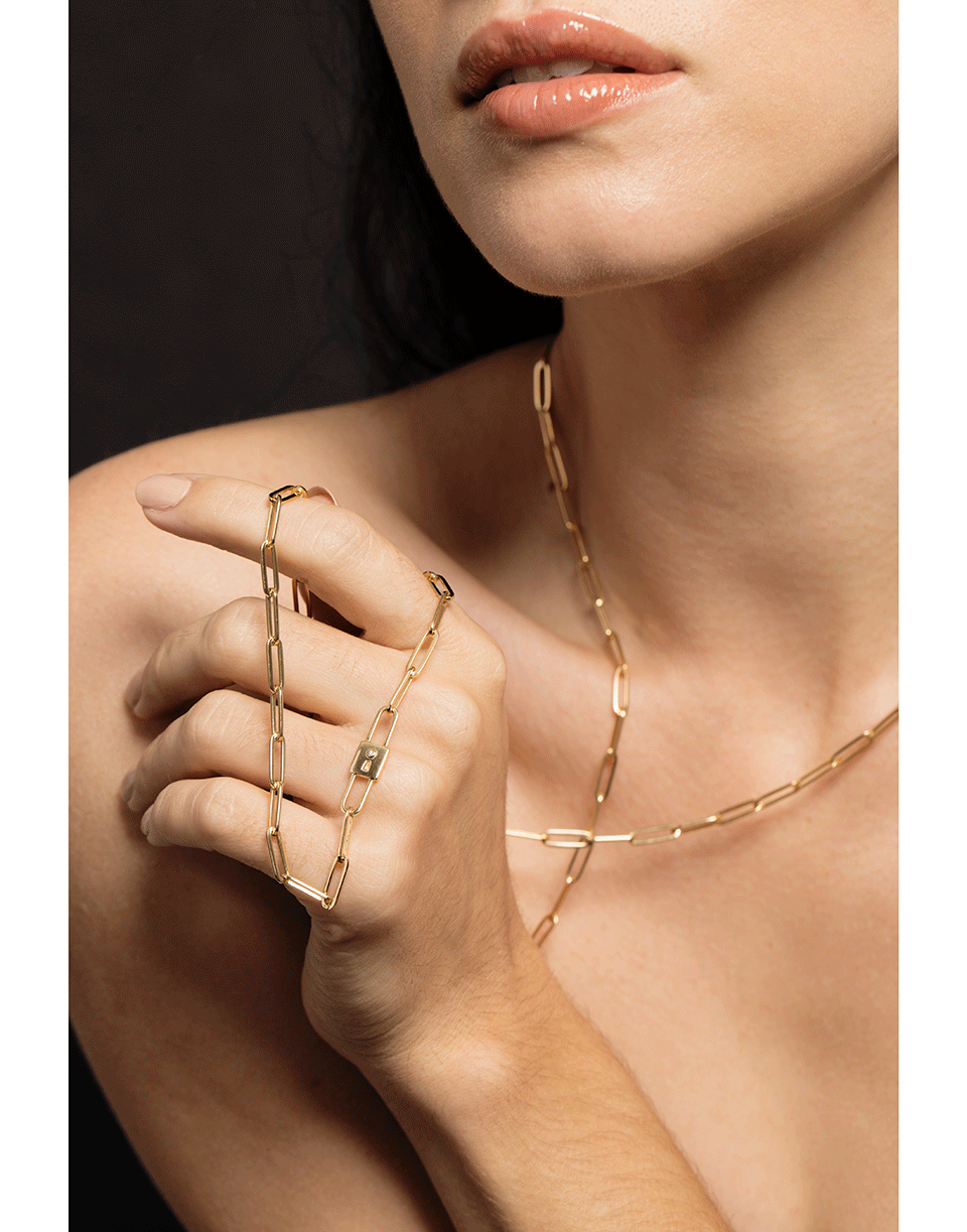 MONICA RICH KOSANN-Single Strand Paperclip Chain Necklace-YELLOW GOLD