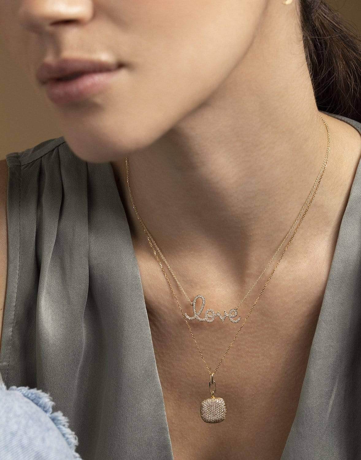 MONICA RICH KOSANN-Slim Rae Locket Necklace with Champagne Diamonds-YELLOW GOLD