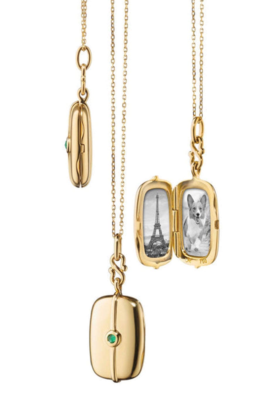 MONICA RICH KOSANN-Slim Skye Emerald Locket Necklace-YELLOW GOLD