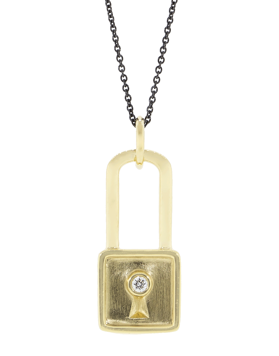 MONICA RICH KOSANN-Square Lock Charm Necklace-YELLOW GOLD