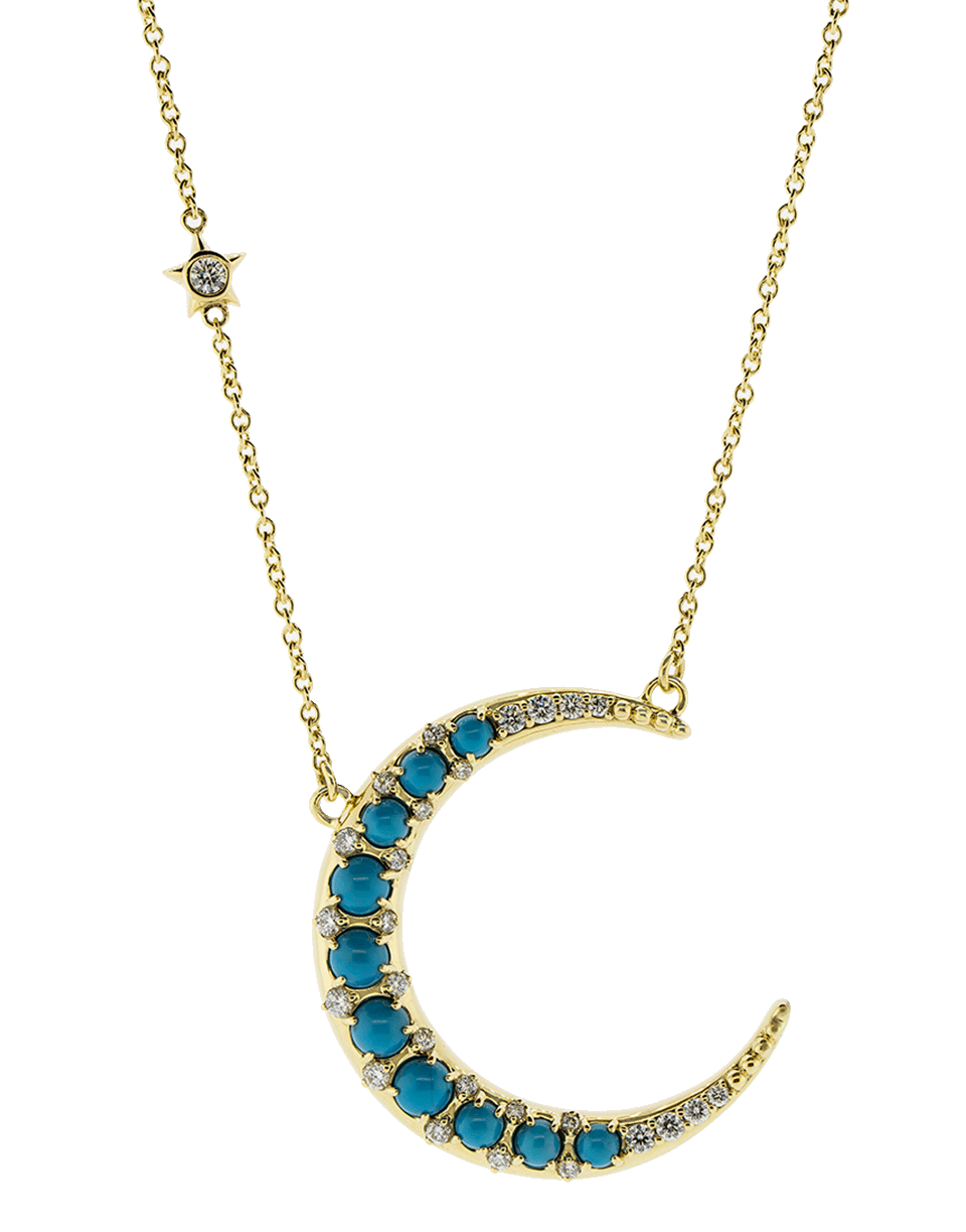 MONICA RICH KOSANN-Turquoise Diamond Crescent Moon Necklace-YELLOW GOLD
