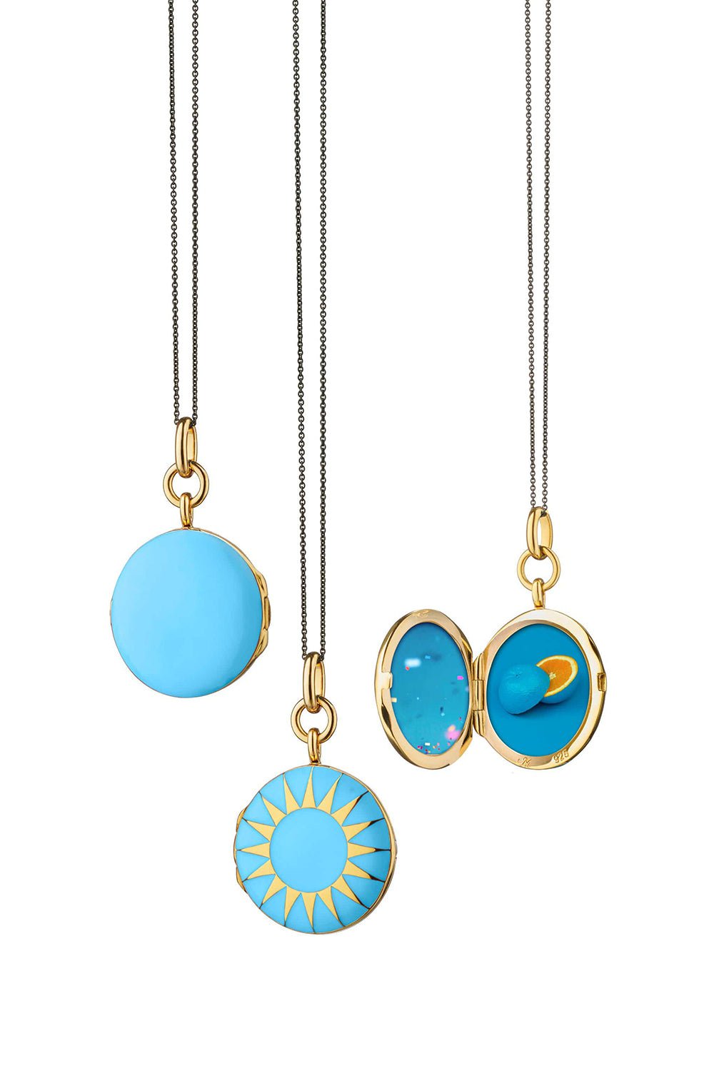 MONICA RICH KOSANN-Turquoise Enamel and Vermeil Round Locket-YELLOW GOLD