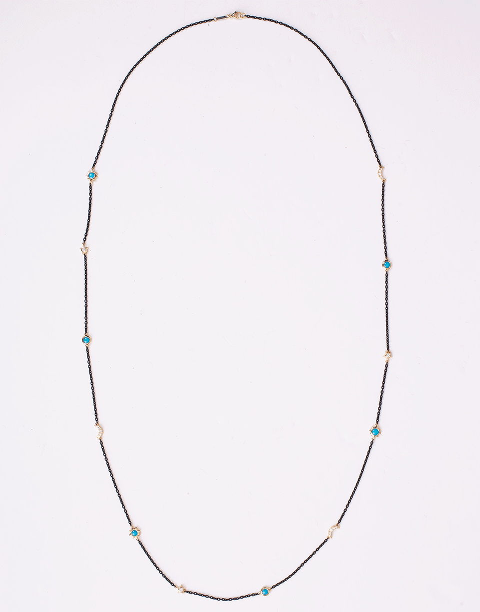 MONICA RICH KOSANN-Turquoise Sun Moon Star Wrap Necklace-YELLOW GOLD
