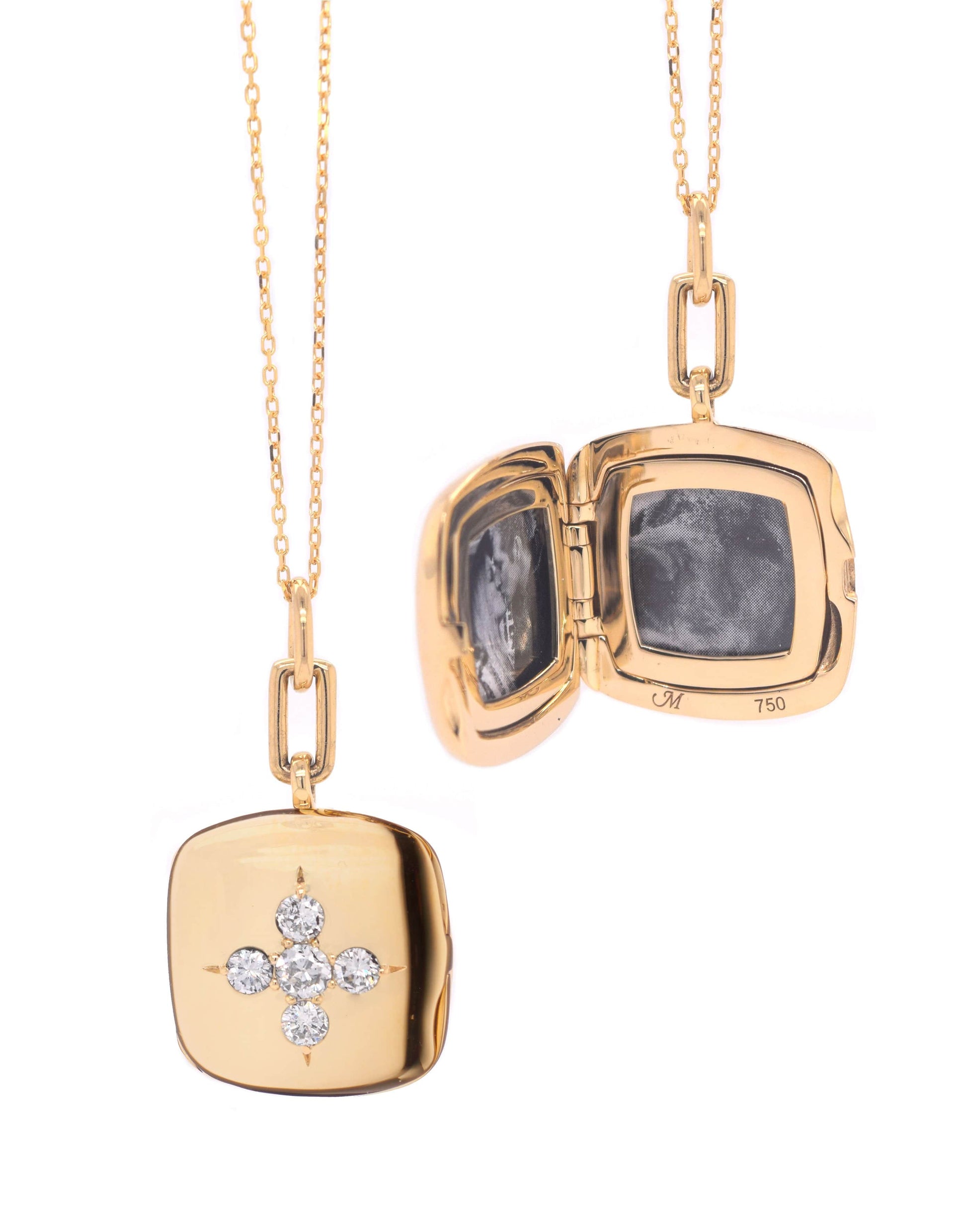 MONICA RICH KOSANN-Vintage Diamond Cushion Locket Necklace-YELLOW GOLD