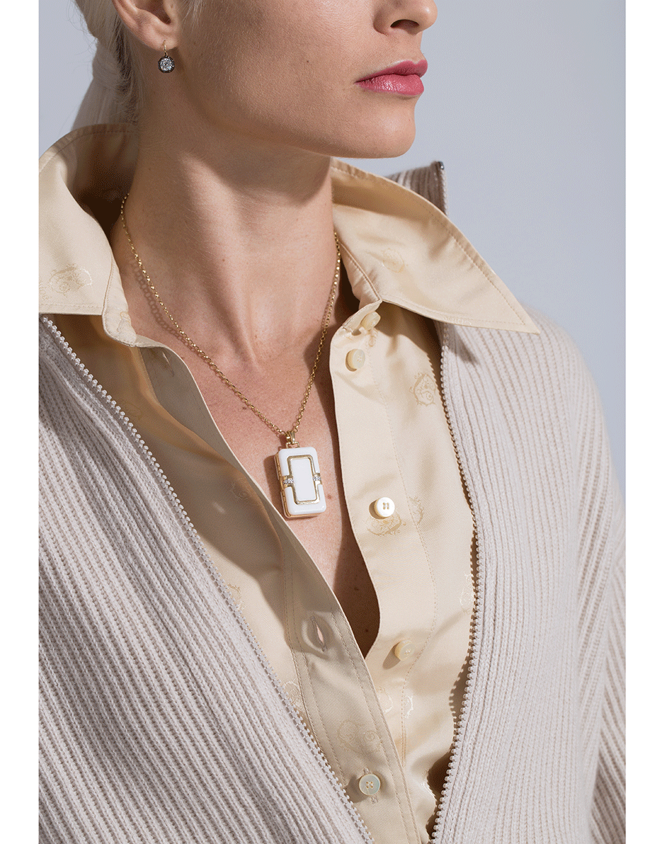 MONICA RICH KOSANN-White Ceramic Locket Necklace-YELLOW GOLD