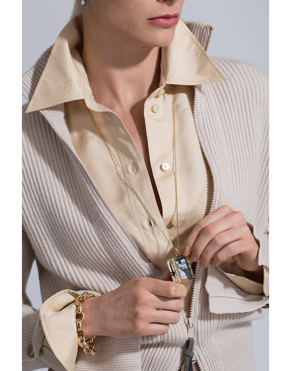 MONICA RICH KOSANN-White Ceramic Locket Necklace-YELLOW GOLD