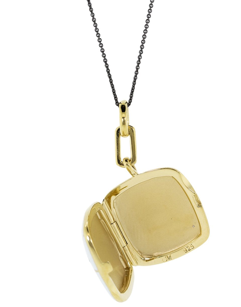 MONICA RICH KOSANN-White Enamel and Blue Sapphire Locket Necklace-YELLOW GOLD