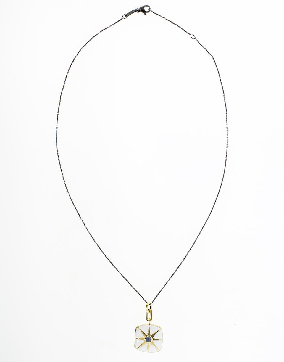 MONICA RICH KOSANN-White Enamel and Blue Sapphire Locket Necklace-YELLOW GOLD