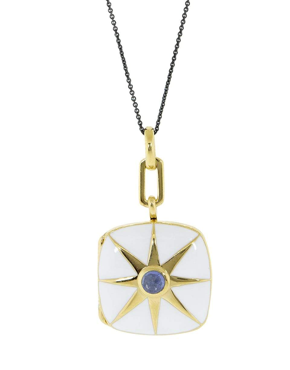 MONICA RICH KOSANN-White Enamel and Blue Sapphire Locket Necklace-YELLOW GOLD