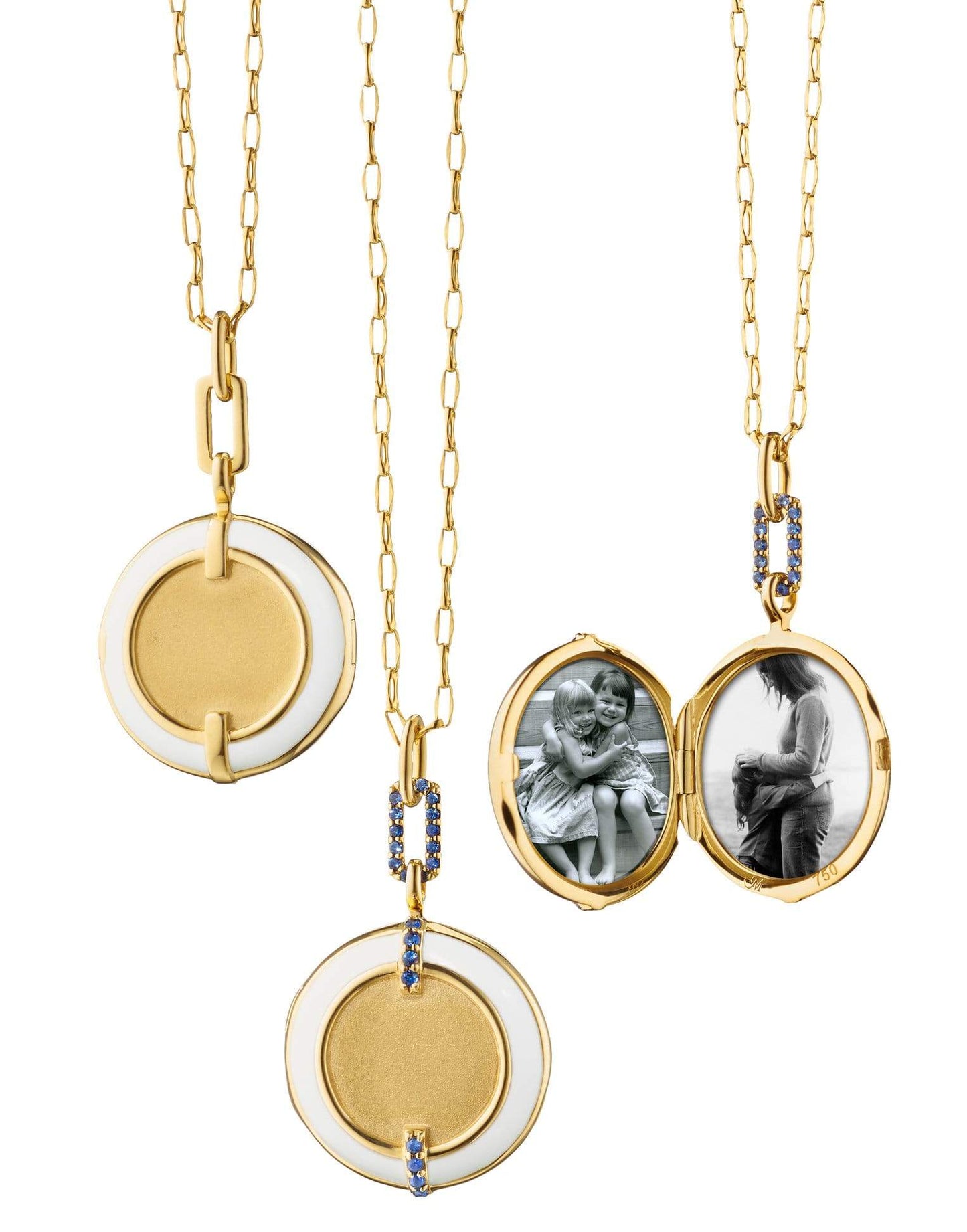 MONICA RICH KOSANN-White Enamel and Blue Sapphire Round Locket-YELLOW GOLD