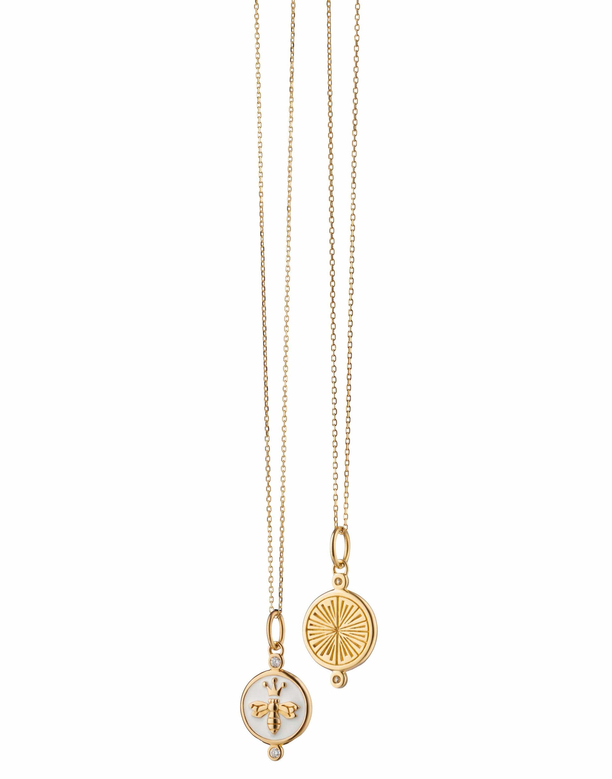 MONICA RICH KOSANN-White Enamel and Diamond Queen Bee Charm Necklace-YELLOW GOLD