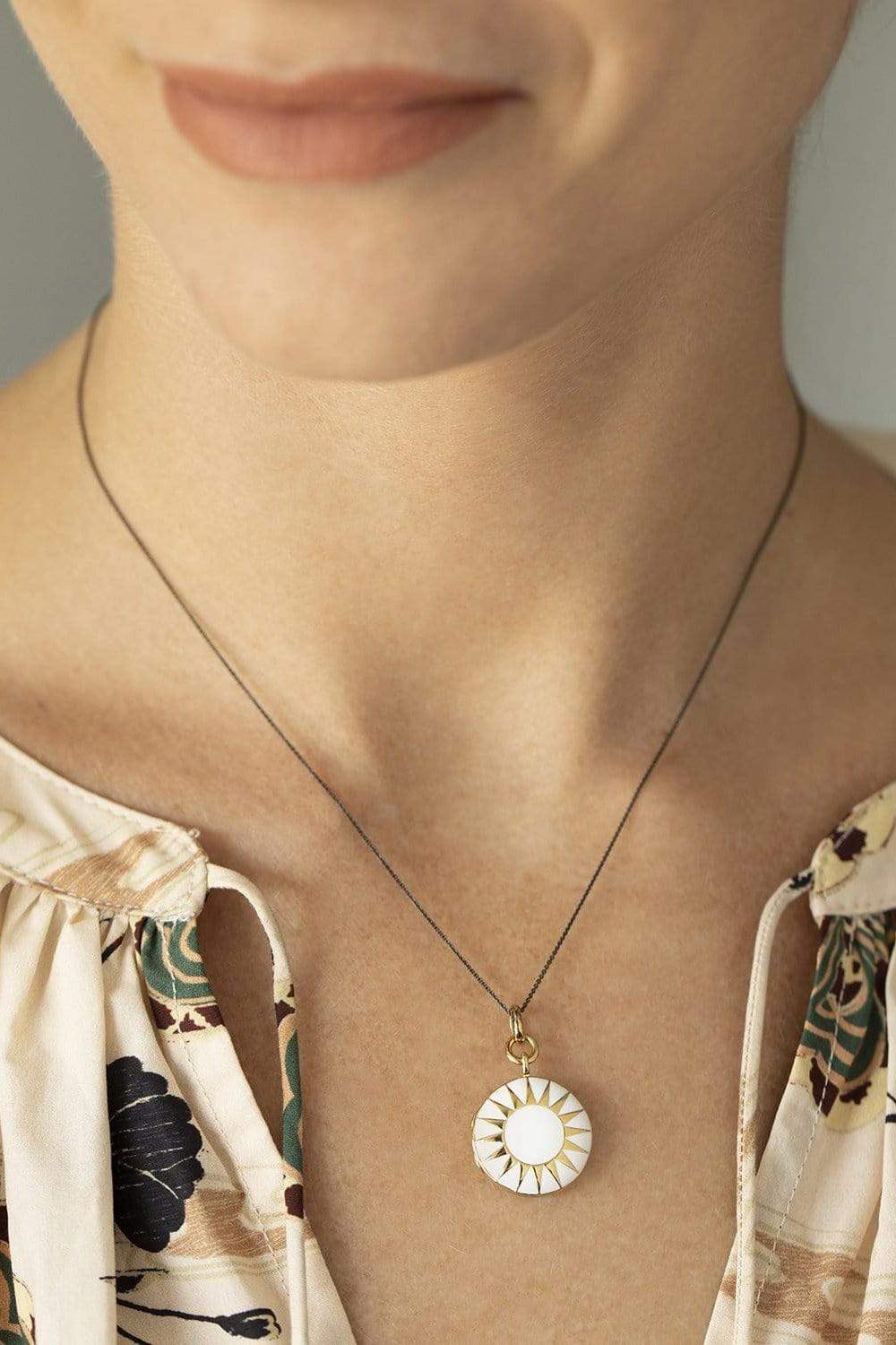 MONICA RICH KOSANN-White Enamel and Vermeil Round Locket-YELLOW GOLD