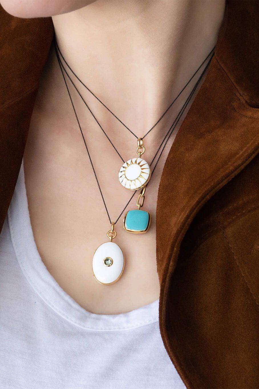 MONICA RICH KOSANN-White Enamel and Vermeil Round Locket-YELLOW GOLD