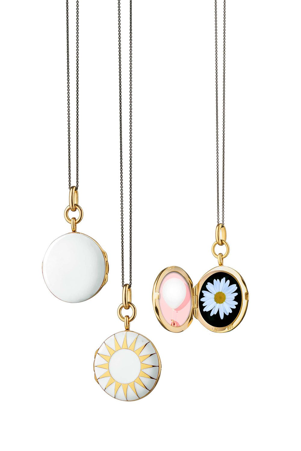 MONICA RICH KOSANN-White Enamel and Vermeil Round Locket-YELLOW GOLD