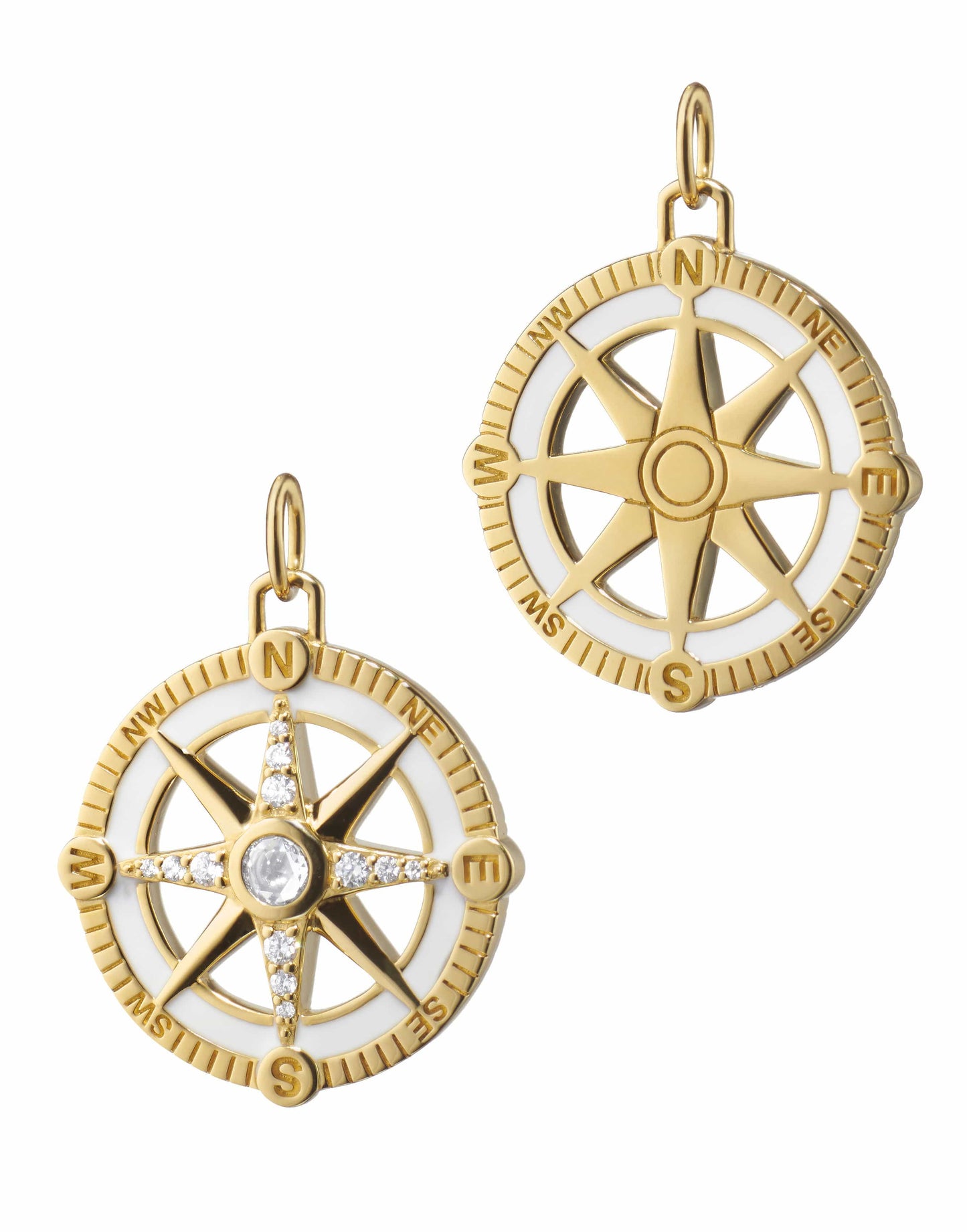 MONICA RICH KOSANN-Adventure Compass Charm with White Enamel and Diamonds-YELLOW GOLD