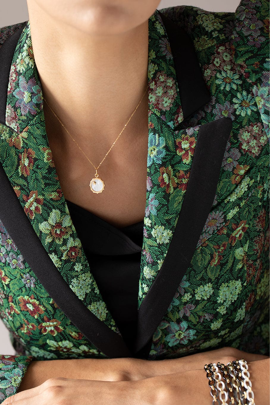 MONICA RICH KOSANN-Diamond Mother of Pearl Sun and Star Charm-YELLOW GOLD