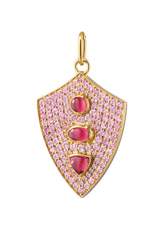MONICA RICH KOSANN-Diamond Pink Sapphire Fearless Shield Charm-YELLOW GOLD