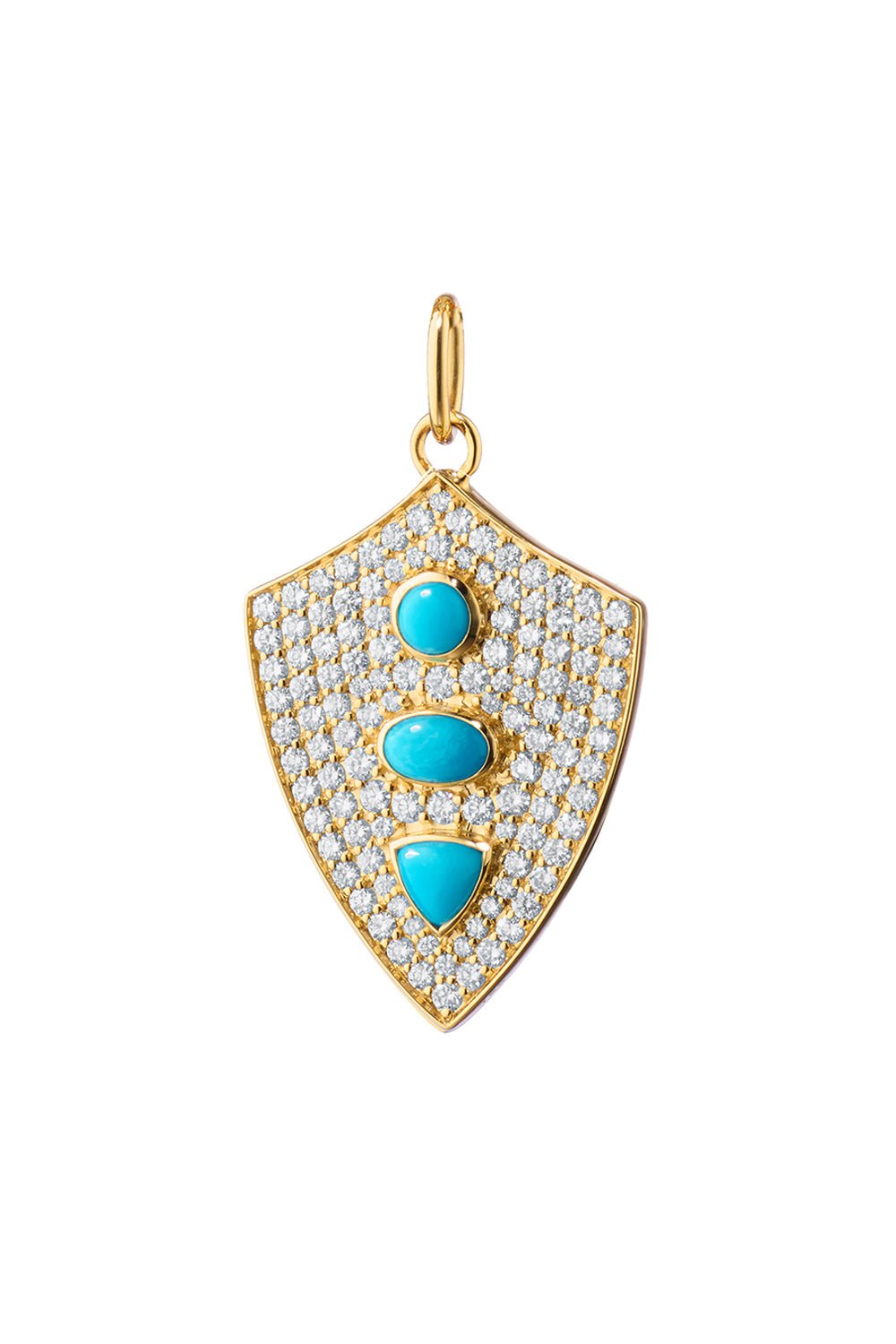 MONICA RICH KOSANN-Diamond Turquoise Fearless Shield Charm-YELLOW GOLD