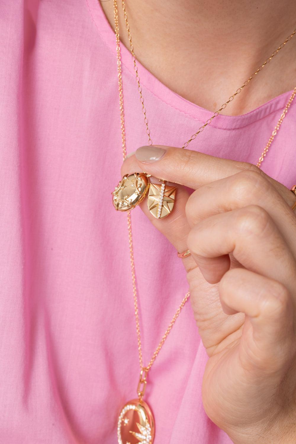 MONICA RICH KOSANN-Mini "Fearless" Diamond Shield Charm-YELLOW GOLD