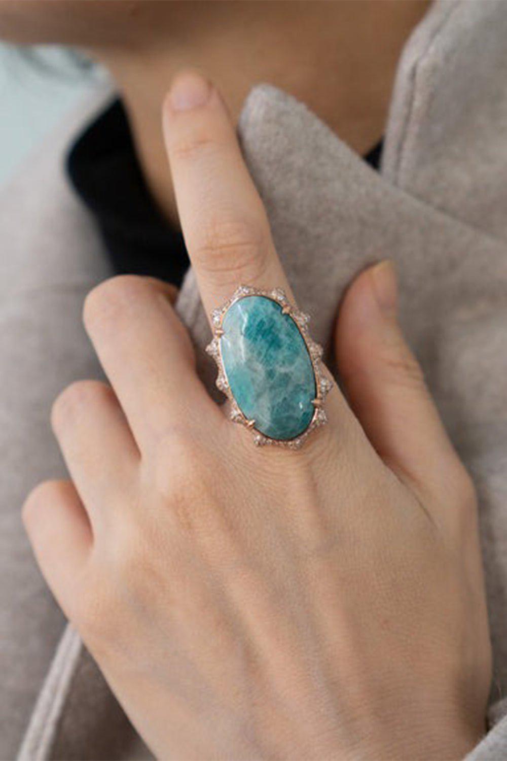 MONICA RICH KOSANN-"Happiness" Amazonite Sun Ring-ROSE GOLD
