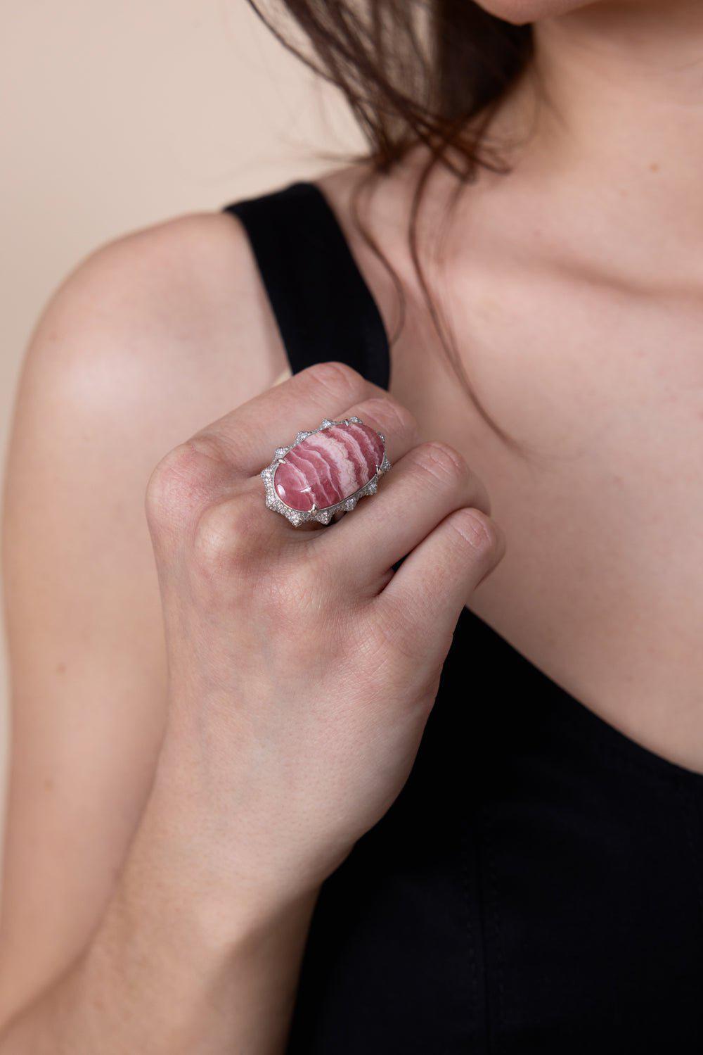 MONICA RICH KOSANN-SPECIAL EDITION “HAPPINESS” RHODOCHROSITE SUN RING-WHITE GOLD