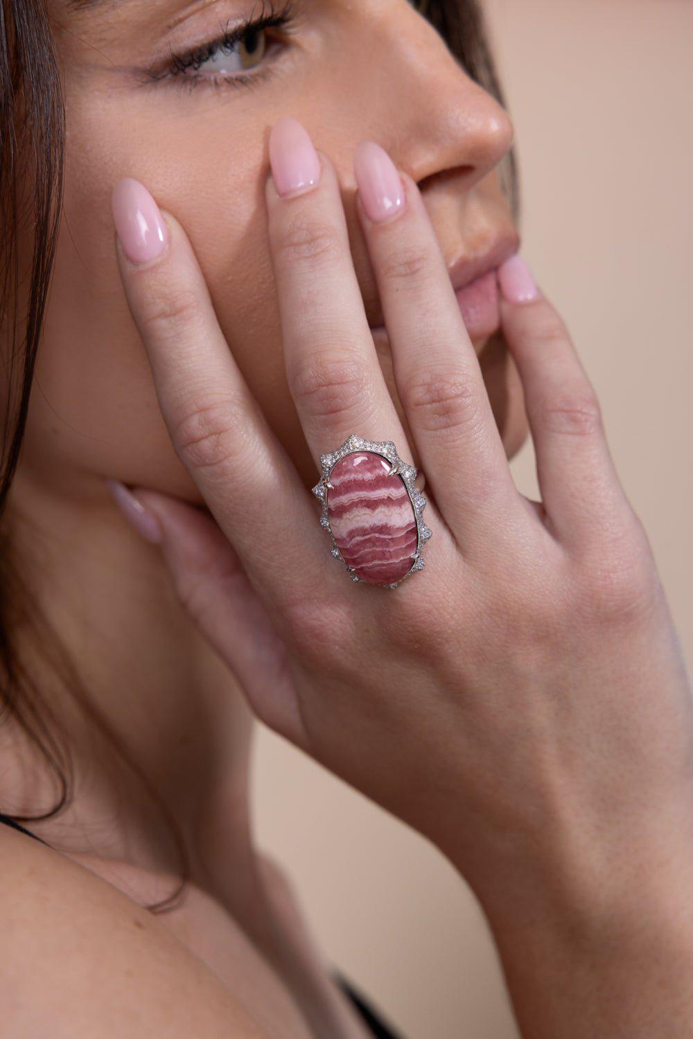 MONICA RICH KOSANN-SPECIAL EDITION “HAPPINESS” RHODOCHROSITE SUN RING-WHITE GOLD