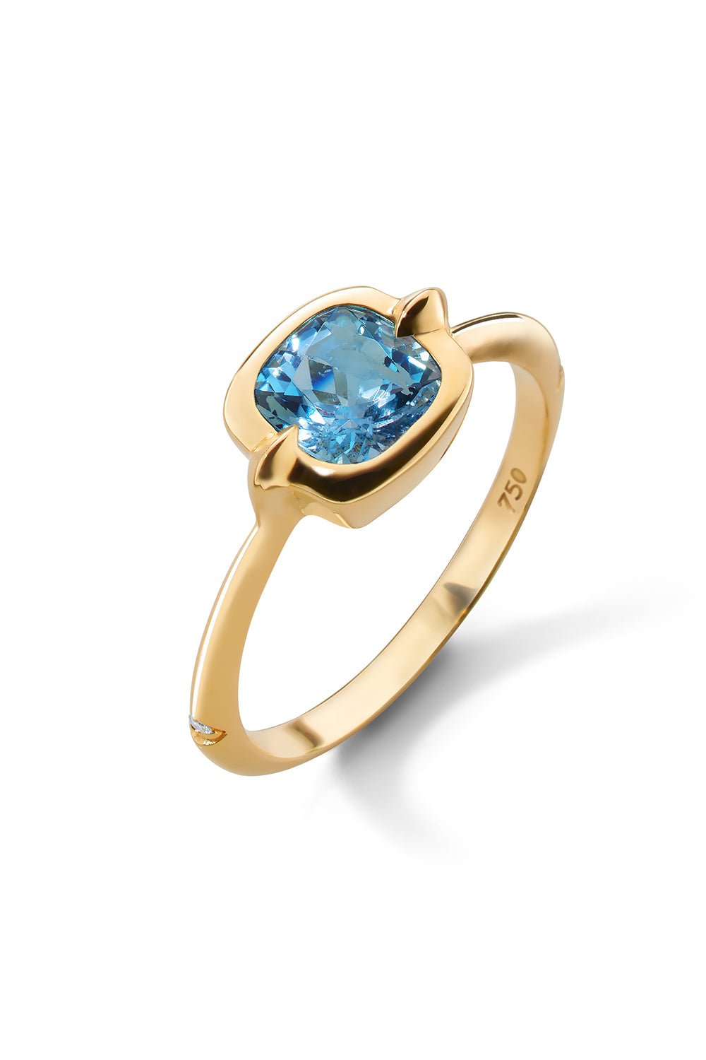MONICA RICH KOSANN-Points North London Blue Topaz Cushion Ring-YELLOW GOLD